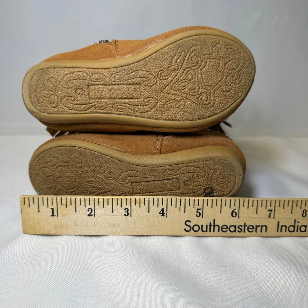 Link‎ Tan Suede Fringed Moccasin Boots Side Zip Boho Chick Little Girls Size 7